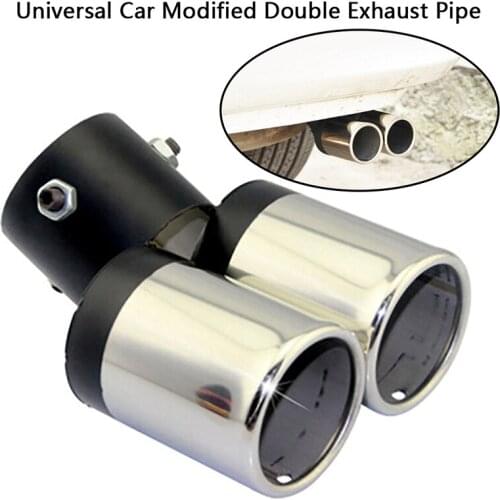 1pc Stainless Steel Universal Car Modified Double Exhaust Pipe Rear Muffler Tail Tip