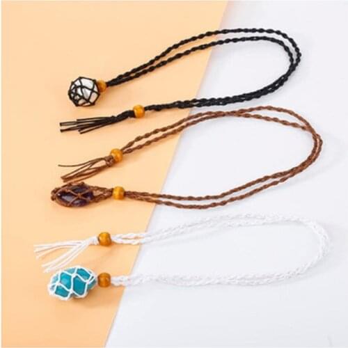 1pc Necklace Cord Empty Crystal Stone Holder Natural Wax Rope Small And Large Net Pocket For Men Women Temperament Necklace