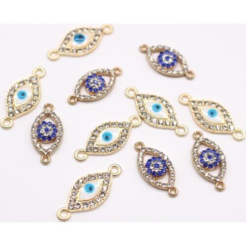10pcs Turkish Crystal Evil Eye Bracelets Connector Charms Findings Diy Blue Color Necklace Pendant Vintage Bracelet Jewelry Make