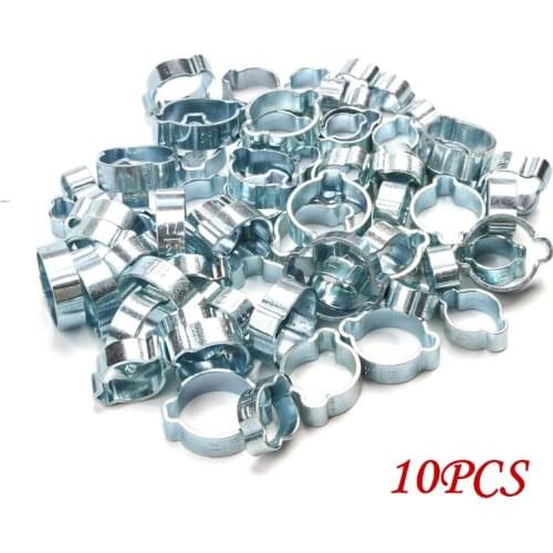 10Pcs Hose Clamp 8 Sizes 5-20mm Double Ears Clamp Worm Drive Fuel Water Hose Pipe Clamps Clips Hose Fuel Clamps