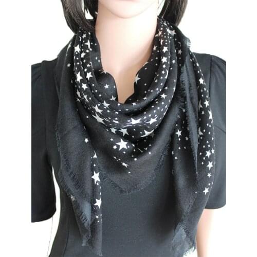 100% Pure Cashmere Scarf for Women Square Soft Handkerchief High Quality Winter Scarfs Bandana Star Printed Classic Design 105cm