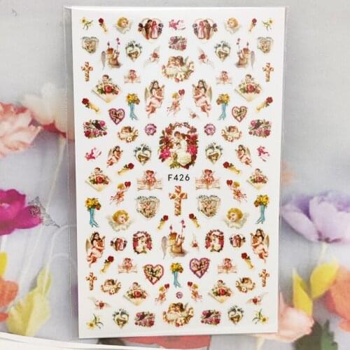 3D Stickers for Nails Cross Flower Love Child Angel Nail Foil Sliders Fashion Manicure Sticker Cute Cartoons Nail Art Decoration