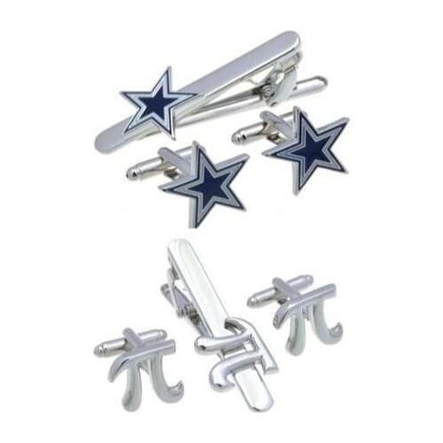 5Sets/lot Silver Copper Enamel Star Cufflinks Tie Clip Set Mathmatic Sign π Pai Cuff Links&Tie Clips Tie Pin Set Mens Jewelry