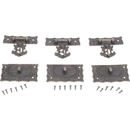 5Pcs 67x56mm Antique Bronze Rectangle Clasp Decorative Jewelry Gift Wine Wooden Box Hasp Latch Hook Iron Buckle Screws