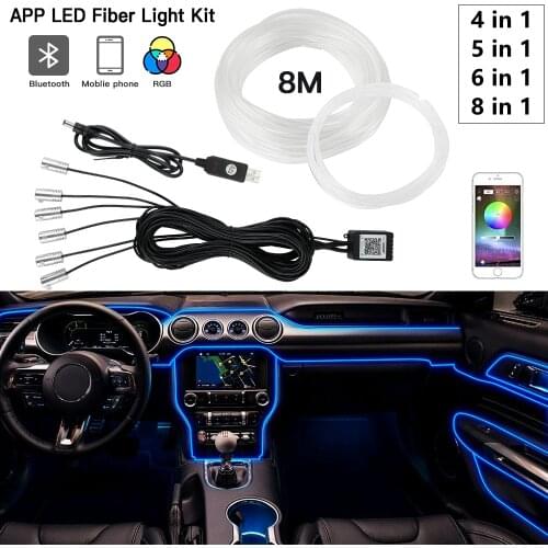 Car Atmosphere Lights Neon Wire Strip RGB Fiber Optic Light Auto Interior Decorative Ambient Lamp by APP Vehicle Accessories
