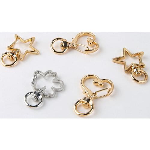6pcs New Cute Star Heart Hollow Key Chain Key Ring keychain DIY Accessories plating flower keychain fashion bag key ring pendant