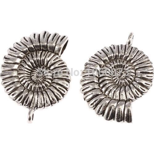 Ammonite spiral sea shell European Tibetan silver beads charm pendants fit bracelets free shiping 10 PCS 35 * 26mm