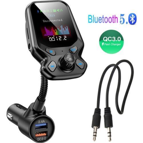 JINSERTA 2021 1.77 inch Color Screen Car Mp3 Player Bluetooth Receiver Fm Transmitter QC3.0 Fast Charge Car Charger w/AUX Cable