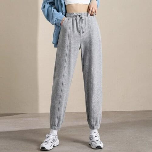 High Waisted Pant Plus Size Women Pants Gray Sweatpants Bloomers Loose-fitting Feet New Bloomers Casual Thin Wild Sport Trousers
