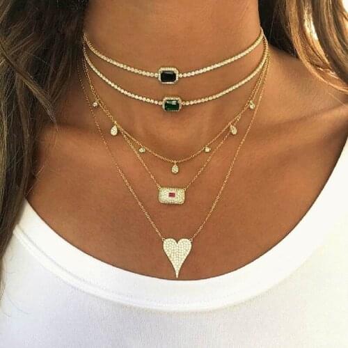 2019 rainbow birthstone cz engagement choker necklace tennis chain gorgeous dainty fashion women lady elegance gold color chain