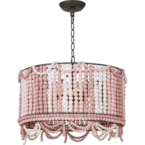 Wood pendant light loft pink/white wooden beaded lamp blue color american nordic french hanging lighting for bedroom dining room
