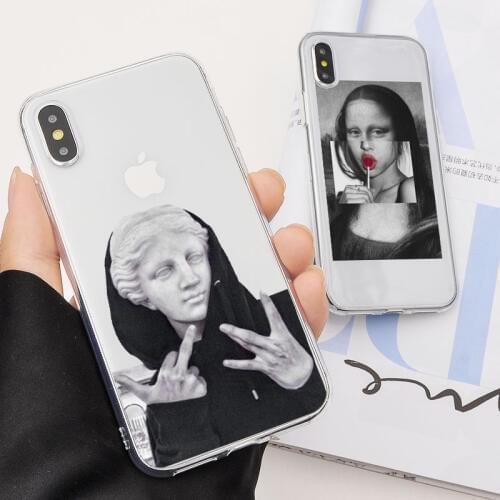 DIFFRBEAUTY Cute Phone Case For iPhone XR 6 6S Plus X 5 SE Plus Vintage Funny Statue David Clear Phone Cover For iPhone 8 7 Plus