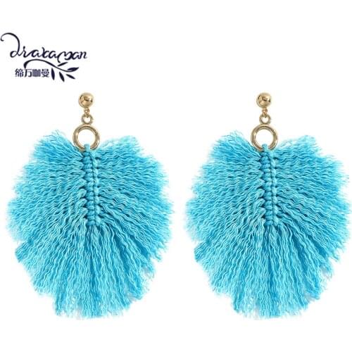 Dvacaman Bohemian Colorful Fringed Macrame Earrings for Women Ethnic Handmade Leaf Cotton Thread Tassel Earrings Jewelry Wedding