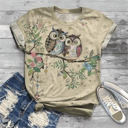 Bird Print Tshirt Women Graphic Tee Short Sleeve Summer Female Clothes Aesthetic Streetwear Kawaii Harajuku Shirt Teens