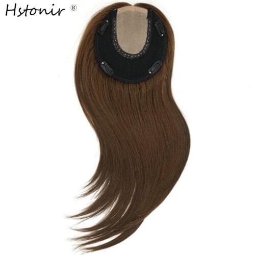 Hstonir Human Natural Hairpiece Women Topper Hair Clips For Hair Toupee Women Hair Replacement System European Remy Hair TP26