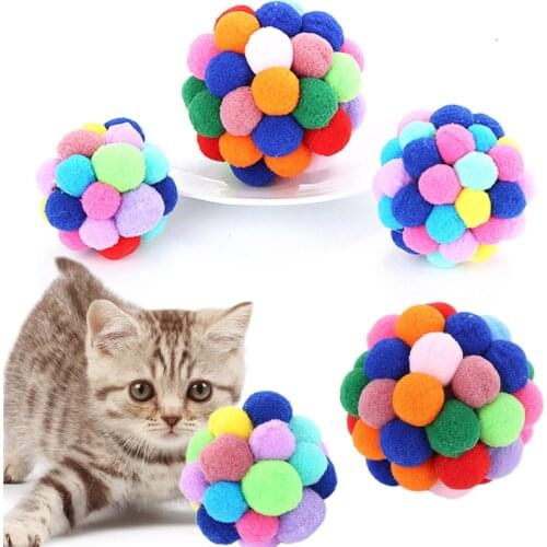 Pet Toys Kitten Puppy Plush Ball Game Dog Cat Toy Colorful Handmade Bells Bouncy Ball Catnip Chewing Interactive Toy