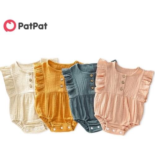 PatPat Baby Ruffled Solid Sleeveless Bodysuit