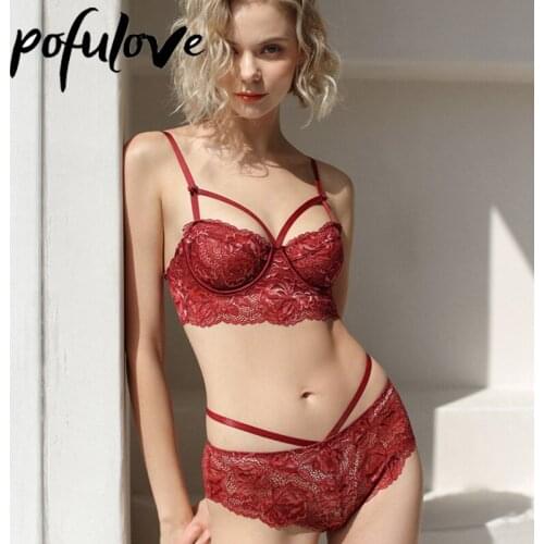 Sexy Lingerie Women Lace Bra Set Push Up Underwear Ultra Thin Female Bralette 75 B Seanmless Brassiere with Underwear Black Red