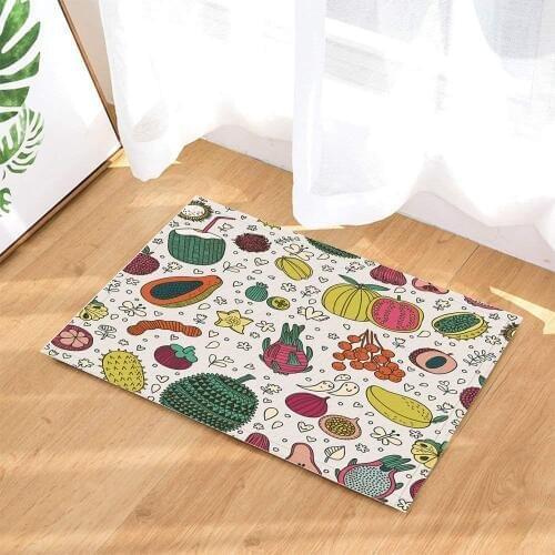 Fruits Bath Rugs Cartoon Pitaya Mango Durian Coconut Pawpaw Litchi Non-Slip Doormat Floor Entryways Door Mat Kids Bath Mat
