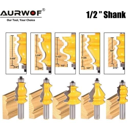 LAVIE 5pcs 12mm 1/2 Inch Shank 12.7mm CNC Line Set Casing & Base Molding Router Bit Woodworking Cutter Milling Cutter MC03087