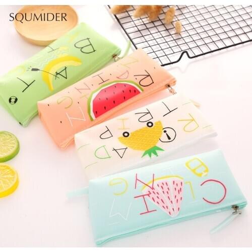Cute Kawaii Pencil Case Silicone Cartoon Fruit PenBox Zipper Pencil Bag for Student Gift School Pencil Pouch Stationery Supplies