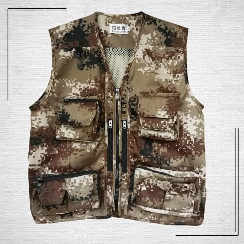 2021 Mens Camouflage Multi-Pocket Outdoor Photography Fishing Vest Printed V-neck Frock Vest