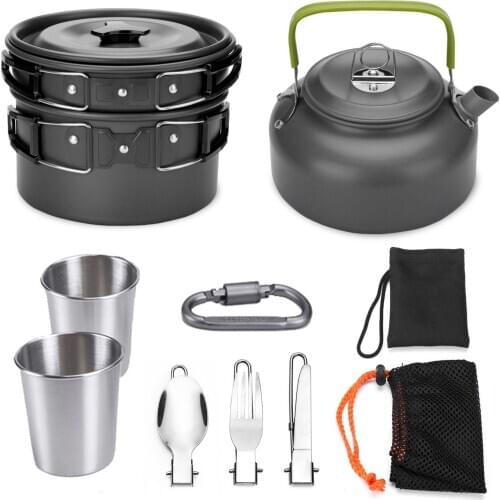 Camping Cookware Set Outdoor Aluminum Cooking Set Water Kettle Pan Pot Travelling Hiking Picnic Tableware Equipment Tourism