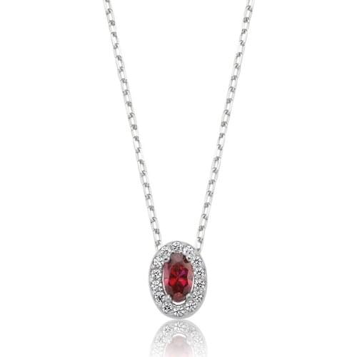 Valori Jewels 0.25 Carat, Zirconia Red And White Oval Gemstone, Rhodium Plated, Sterling Silver Necklace