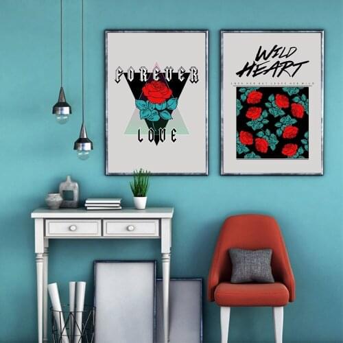 Rock And Roll Style Rose Art Print Poster , Forever Love With Rose Canvas Painting Wall Picture Home Decoration