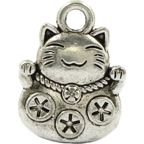Lucky Cat Charms Pendant Tibetan Silver Metal Jewelry Findings Accessories For Making DIY Necklace Earring 10pcs