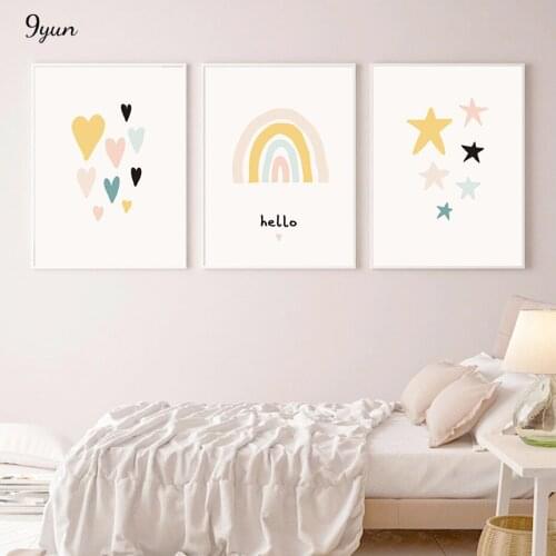 Nursery Baby Girl Boy Poster Boho Hert Rainbow Star Wall Art Print Canvas Painting Scandinavian Style Kids Room Decoration
