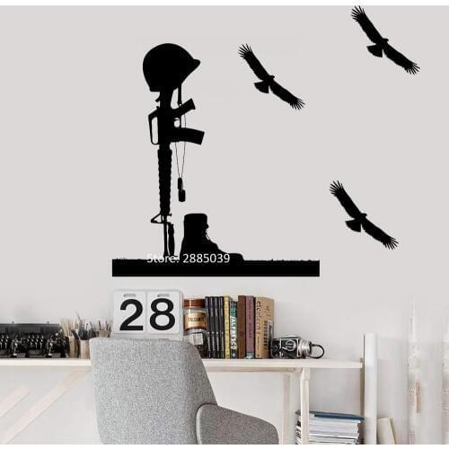 Cool Soldier Helmet Rifle Wall Stickers Vinyl Marine DIY self-adhesive Fallen Wall Decal Mural Art Home Wall Decor Gaming LC1054