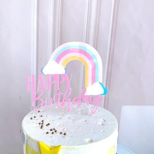 Rainbow Happy Birthday Cake Topper Gold Acrylic Baby Birthday Cake Topper For Kids Birthday Party Cake Decorations Baby Shower