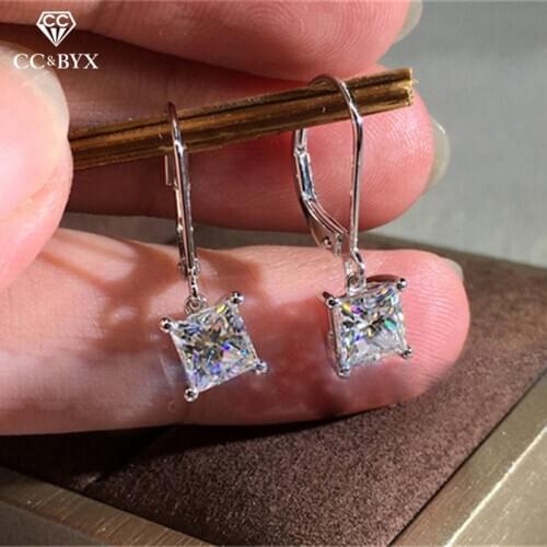 Clip Earrings For Women Simple Square Cubic Zirconia Square Ear Studs Bridal Wedding Engagement Fashion Jewelry Accessory CCE708