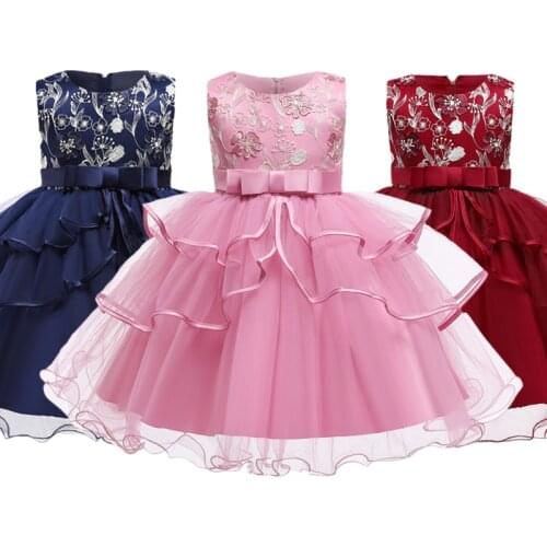 Wedding Dress For Girls Kids Princess Party Tutu Elegant Prom Children 4-10 Year Communion Birthday Evening Vintage Costume