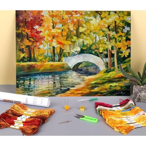 Forest Stream Printed Fabric 11CT Cross-Stitch Complete Kit Embroidery DMC Threads work Hobby Sewing Handicraft Package Magic