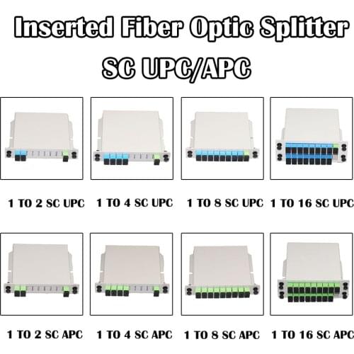 Inserted PLC Fiber Optic Splitter SC UPC/APC SM Single Mode 1X2 1X4 1X8 1X16 FTTH Networking Inserted PLC Fiber Optic Splitter