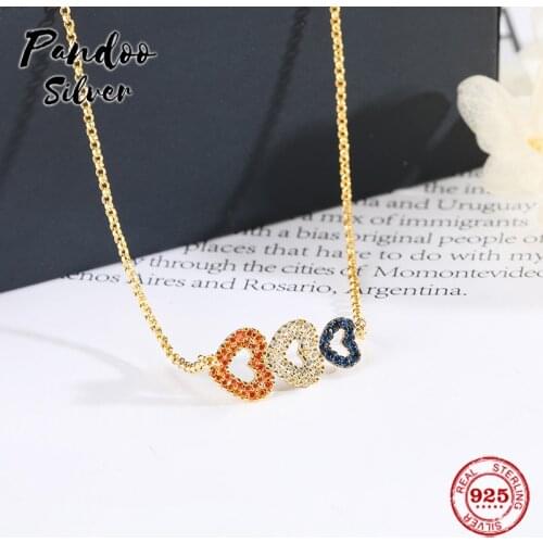 High Quality S925 Sterling Silver Jewelry 1:1 Copy,Yellow Silver Triple Heart Adjustable Necklace For Women Party Gift AC5457MY