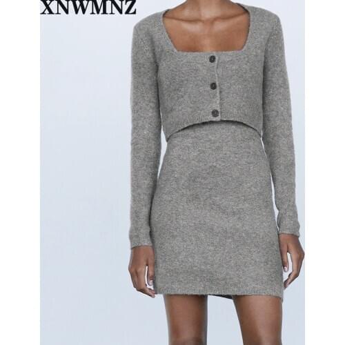 XNWMNZ Za Women Vintage cropped cardigan round neckline long sleeves casual sweater for female