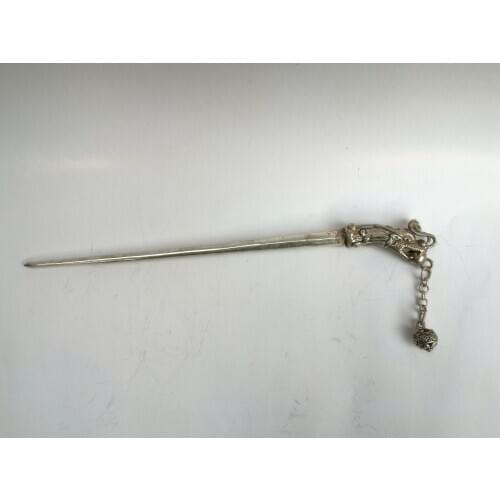 YIZHU CULTUER ART Collection Old Chinese Tibet Silver Hand-made Auspicious Dragon Hairpin Hair Decoration Wonderful Gift