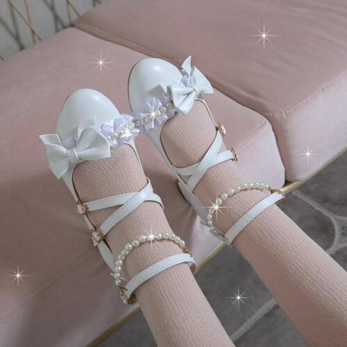 Spring Autumn Pu Women Shoes Sweet Bow Knot Pumps Round Head Low Heels Buckle Casual Shoes Beige Pink Shoes Woman Heels