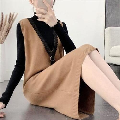 2021 Spring Autumn Sleeveless Sweater Women Sweet Solid Color V Neck Knitted Loose Sleeveless Vest Jumpers Pull Femme Y676