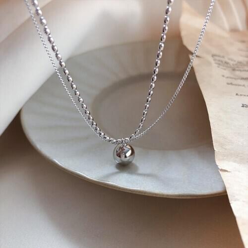 S925 Sterling Silver Lucky Beads Double-Layer Necklace Female Chain Statement Temperament Special Design Fine Jewelry