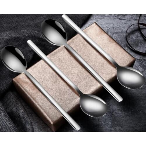 1PC Soup Spoon Set 304 Stainless Steel Ice Cream Party Dessert Spoons Teaspoon Silver Tea Coffee Cold Drink Kids Spoon PM 019