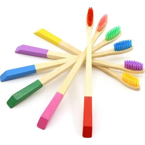 10Pcs Bamboo Toothbrush, Natural Eco Friendly Trapezoidal spray paint Wood Toothbrushes, Biodegradable Charcoal Tooth Brush