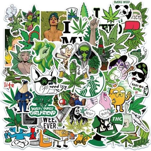 50Pcs Funny Characters Leaves Weed Smoking Graffiti Stickers Luggage Laptop Waterproof Stickers Skateboard Guitar Kids Stickers