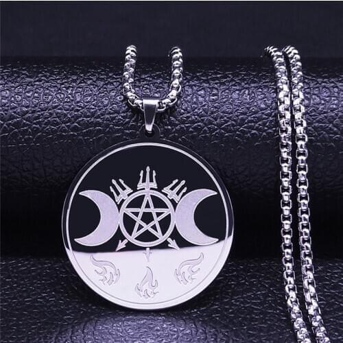 Moon Goddess Kabbalah Viking Stainless Steel Necklace Hekate Witchcraft Power Amulet Pendant Necklace Women/Men Jewelry NXH45S03