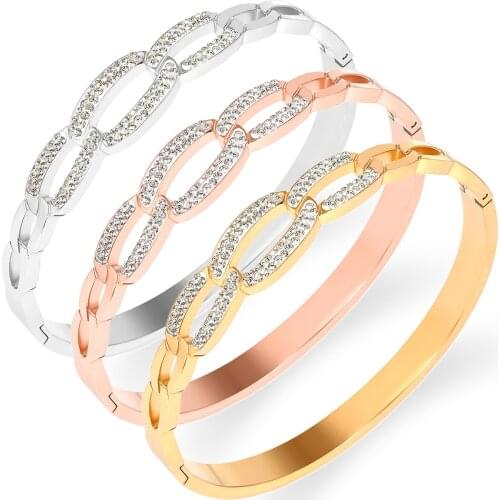 FYSARA Luxury CZ Crystals Hollow Cross Bracelets Bangles Stainless Steel Bangle For Women Men Fashion Cuff Bracelet Jewelry Gift