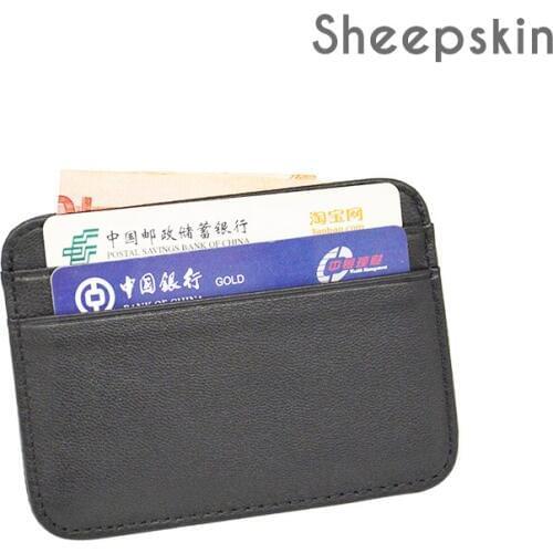 100% Sheepskin Genuine Leather Slim Soft Card Wallet Holder Thin mini credit Round Corner Mens Small Card Case Custom Name LOGO