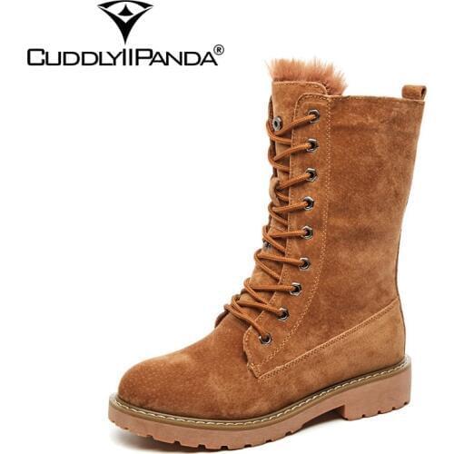 CuddlyIIPanda 2018 Thickend Fur Snow Boots 22cm High Top Women Winter Boots Quality Botas Double Ways of Wearing Mid-calf Boots